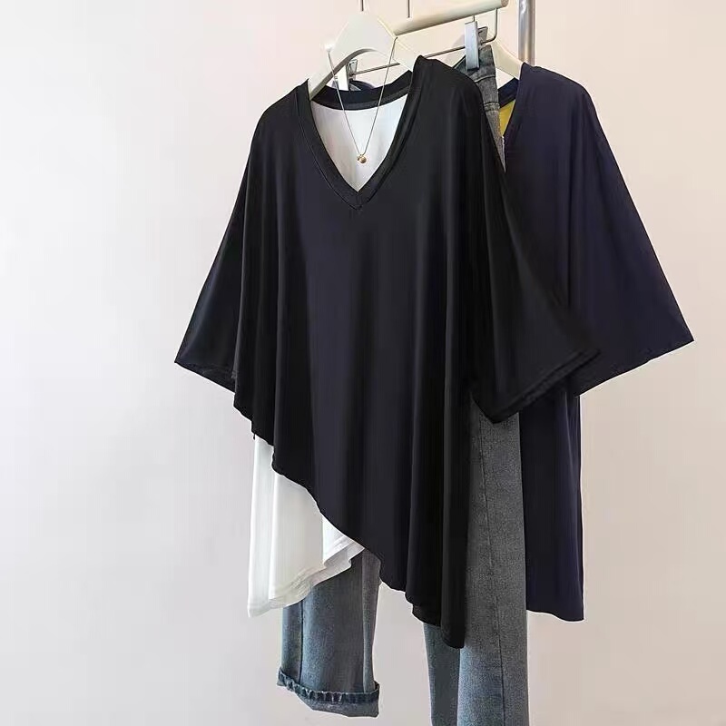 Designer Patchwork V-Neck Cape Shirt Designer Patchwork V-Neck Cape Shirt
