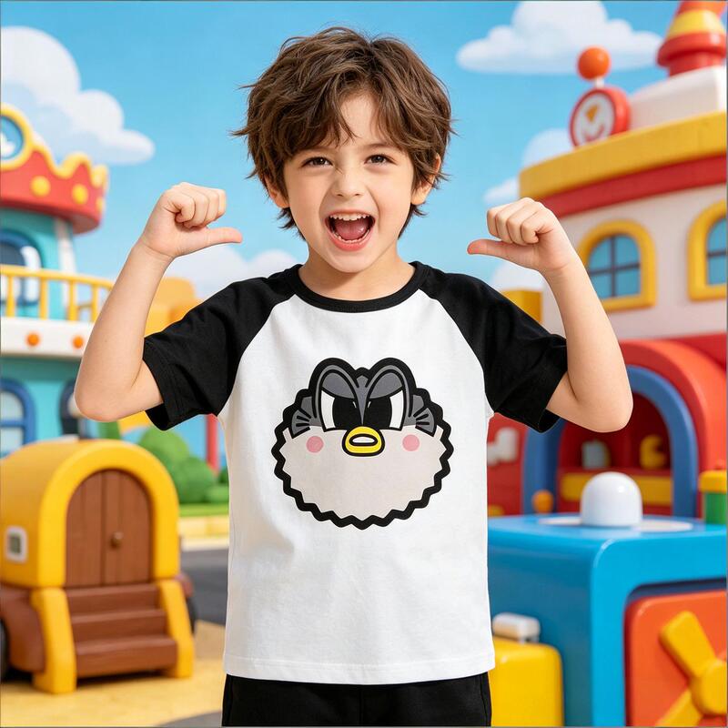 Cute Cartoon Pufferfish Print Children's Clothing Pure Cotton Short-Sleeved T-Shirt for Boys and Girls Summer Style Pufferfish Pattern Casual Top