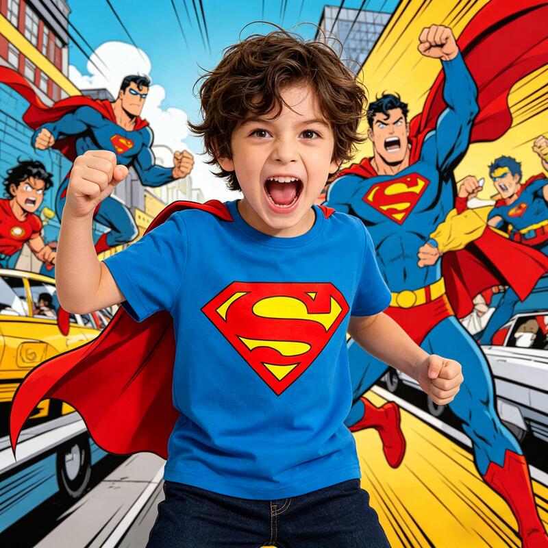 Superman Kidsren's Pure Cotton Short-Sleeved T-Shirt Boys' Classic Hero Print Summer Breathable Kidsren's Clothing Round Neck Fashionable Top Superman Kidsren's Pure Cotton Short-Sleeved T-Shirt Boys' Classic Hero Print Summer Breathable Kidsren's Clothing Round Neck Fashionable Top