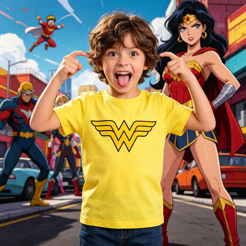 Two-Dimensional Wonder Woman Children's Short-Sleeved T-Shirt for Girls, Pure Cotton Superhero Merchandise, Summer Casual Versatile Children's Clothing Two-Dimensional Wonder Woman Children's Short-Sleeved T-Shirt for Girls, Pure Cotton Superhero Merchandise, Summer Casual Versatile Children's Clothing