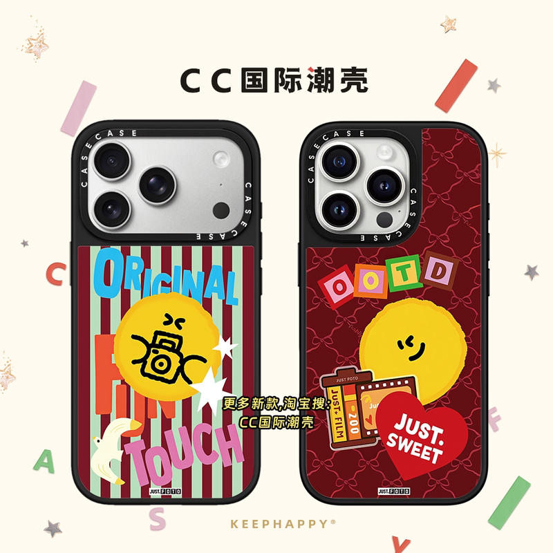 Collaboration with Just.Foto Camera Film Smiley Face Case for iPhone 17, 16 Pro Max, Apple 15 Pro Mirror Magsafe Magnetic Protective Case, 14 Plus, Japanese and Korean Style, 13 Cartoon, 12