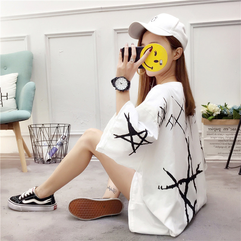 Real shot short sleeve T-shirt women's summer 2021 new loose Korean round neck medium length top large women's clothing
