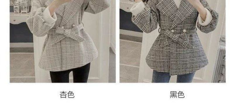 Áo khoác nữ mùa đông dày ngắn bằng len nhỏ 2018 phiên bản Hàn Quốc mới của áo khoác len tartan retro nhỏ