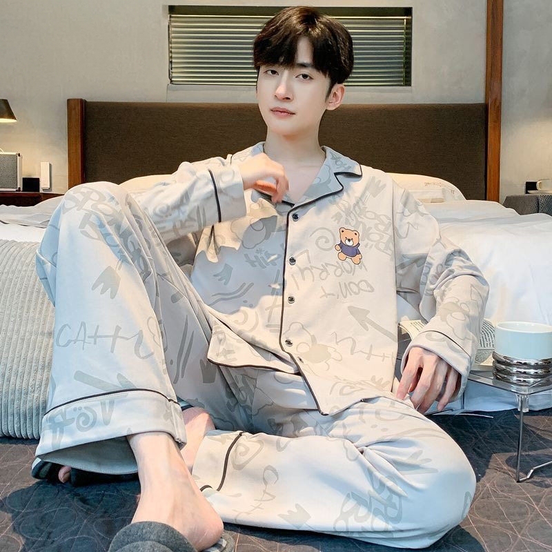 Japanese Trend 2026 New Style Super Comfortable Pure Cotton Men's Pajamas Spring and Autumn Long-Sleeve Cardigan Cute Cartoon Set