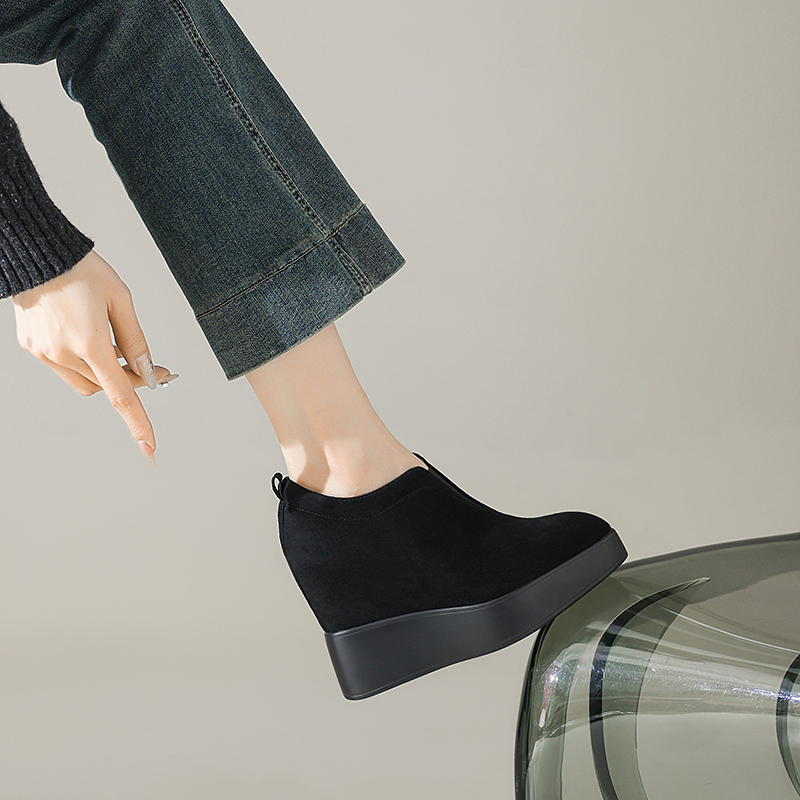 Grape Home Handmade Women's Shoes 11cm Genuine Leather Fashion British Style Internal Height Increase Wedge High Heel Thick Sole Casual Women's Single Shoes