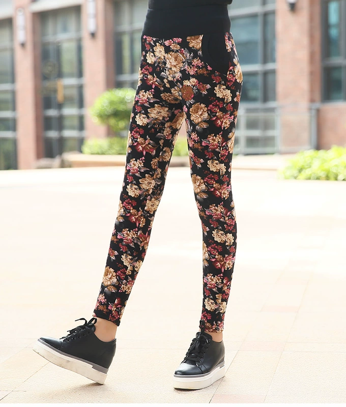 Mùa đông cộng với nhung dày ladies lạc đà quần cộng với phân bón XL trung niên bà già quần cũ quần quần ấm quần giữ nhiệt nam uniqlo