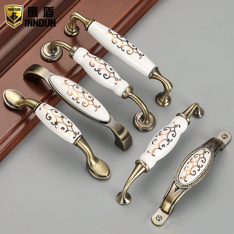Eagle Shield Hyundai European-style Tian Yuan Overall Cabinet Closet cabinet door Qingguk Bronze Ceramic Handle Imitation Ancient Large Gold Flower Drawer Handle