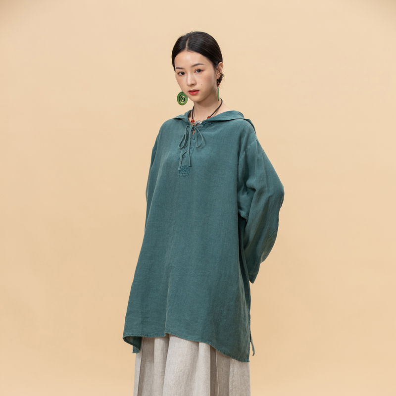 【By】 Designer Brand Original Hooded Lace-Up Linen Top, Loose, Comfortable, Versatile Pullover Shirt 【By】 Designer Brand Original Hooded Lace-Up Linen Top, Loose, Comfortable, Versatile Pullover Shirt