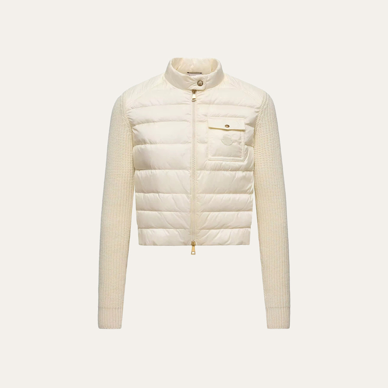 Brume｜Women's Wool Knit Sleeve down Zipper Cardigan with Ribbed Warm Short Jacket Top