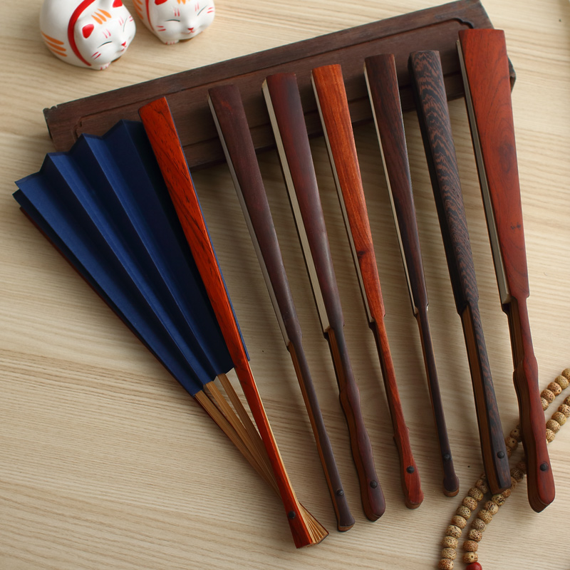 Old red wood folding fan 9-inch uwood calligraphy fan red and sour branch Xuan paper fan collection fan-winged wood text playing fan