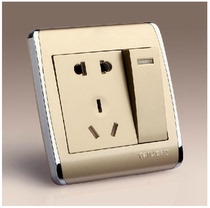 Teli Opening Five Holes Socket 86 Type TH Champagne Golden Panel Single Open Double Control Switch With 5 Hole Socket