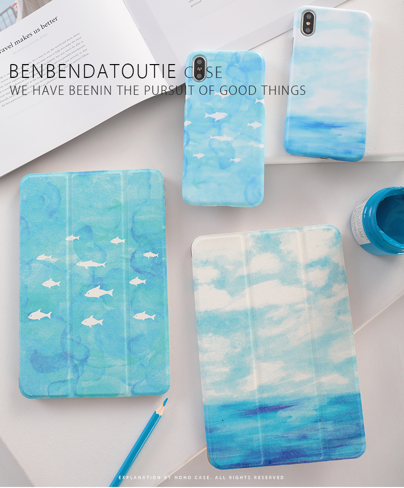 ipadair2保护套2018新款ipadpro10.5蓝色水彩