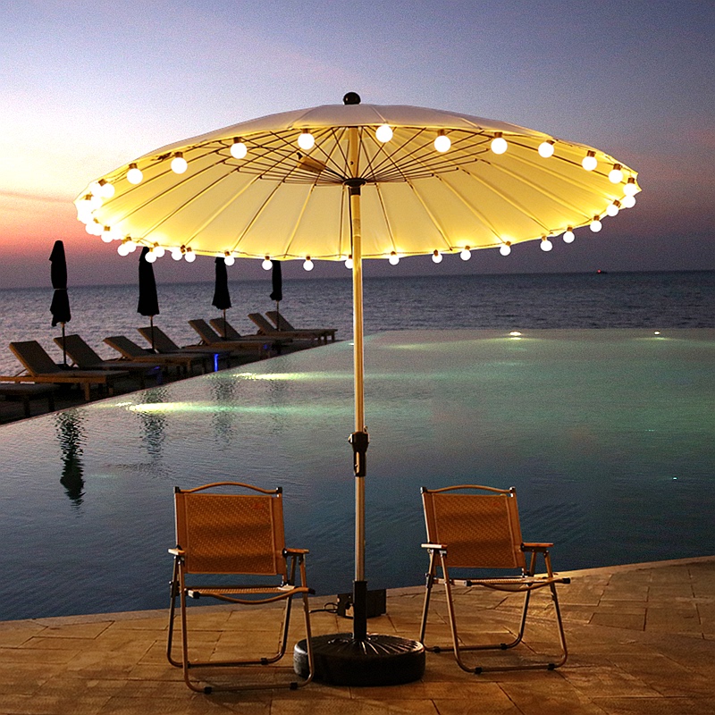 Parasol, Outdoor Umbrella, Solar Light, Outdoor Sun Umbrella, Camping, Courtyard, Leisure, Homestay, Garden, Balcony, Center Pole Umbrella