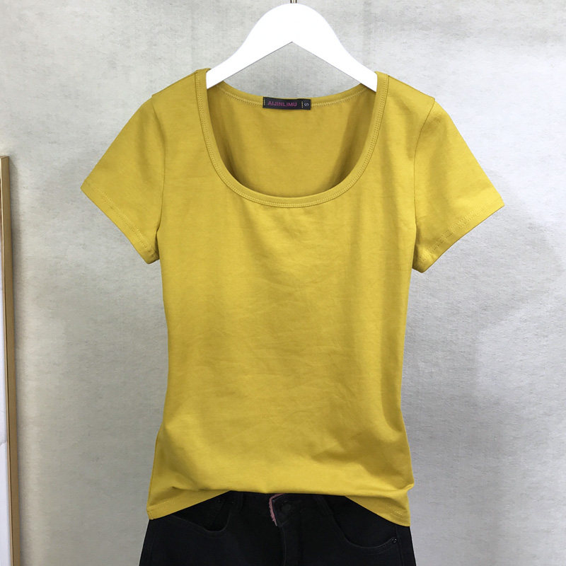 纯棉短袖T恤女圆领上衣夏装修身百搭纯白色瑜伽运动打底衫女体恤详情13