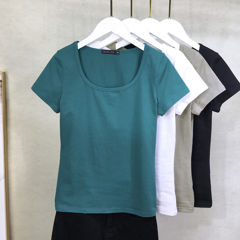 纯棉短袖T恤女圆领上衣夏装修身百搭纯白色瑜伽运动打底衫女体恤详情14