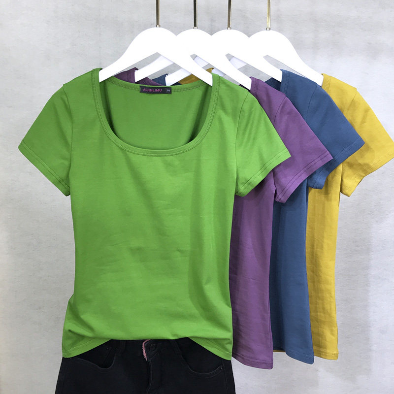 纯棉短袖T恤女圆领上衣夏装修身百搭纯白色瑜伽运动打底衫女体恤详情17
