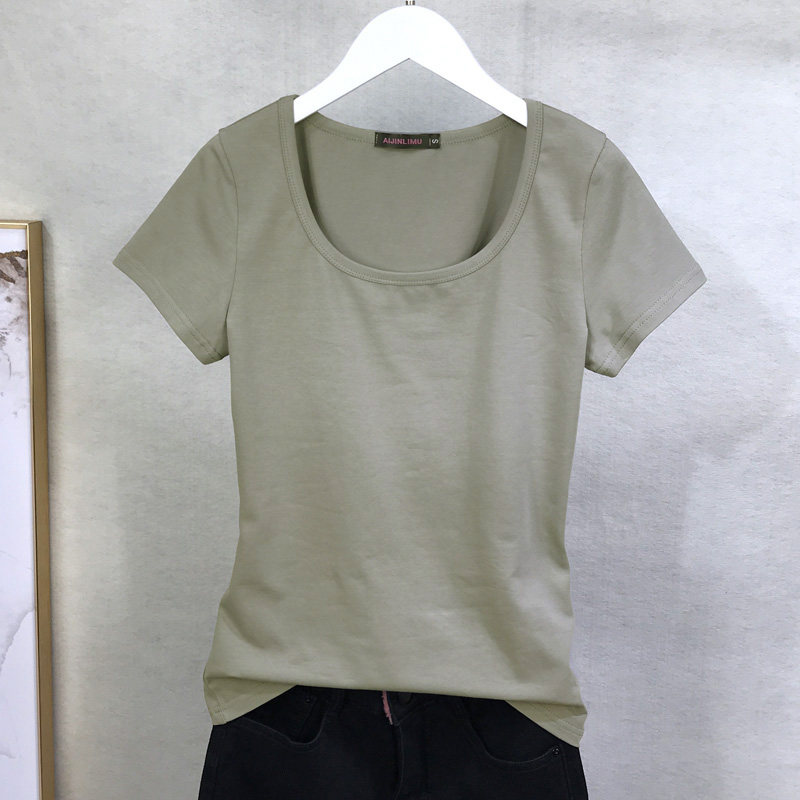 纯棉短袖T恤女圆领上衣夏装修身百搭纯白色瑜伽运动打底衫女体恤详情11