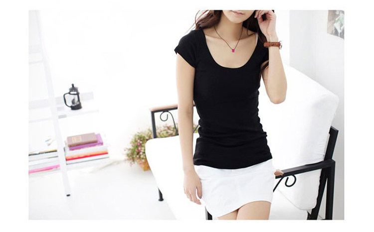 纯棉短袖t恤女U领短款夏装韩范修身百搭性感纯色打底衫半袖女体恤详情33