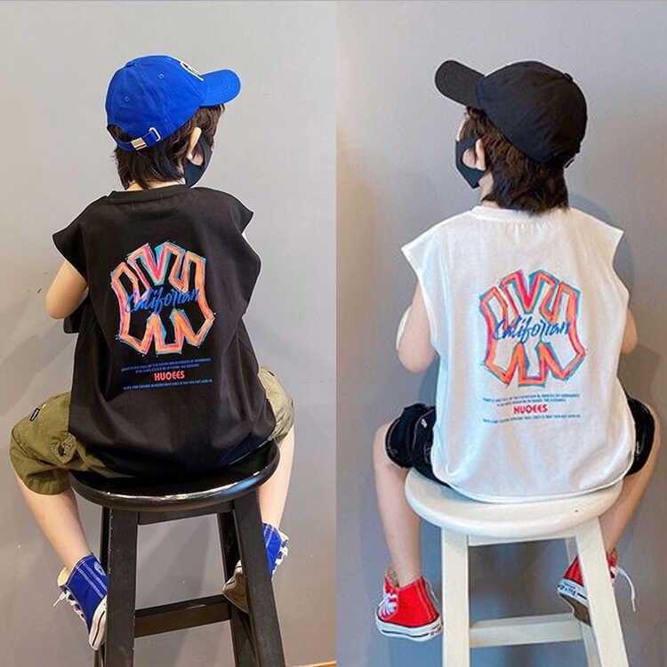 Boys' Sleeveless T-Shirt Summer Casual White Round Neck Top with Stylish Letter Print for Kids Boys' Sleeveless T-Shirt Summer Casual White Round Neck Top with Stylish Letter Print for Kids