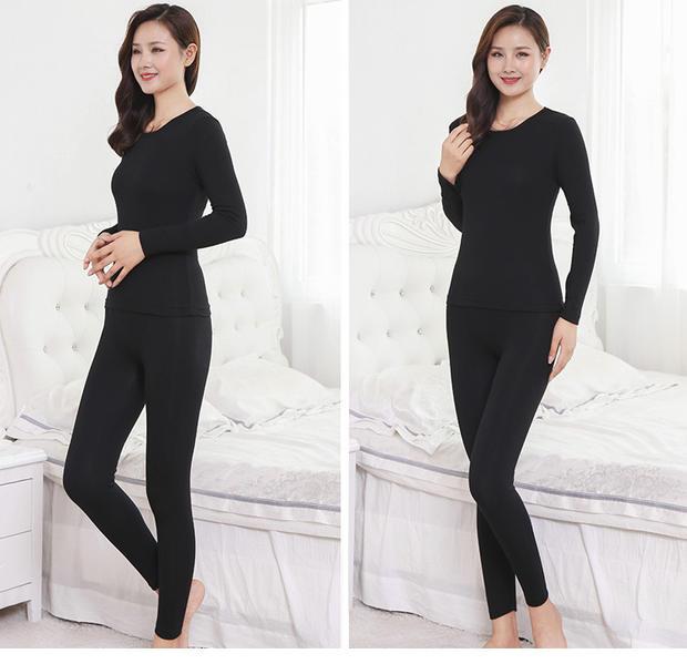Bộ đồ lót nhiệt siêu size nữ béo mm200 kg cộng với phân bón để tăng độ co giãn của bông Qiuyi Qiuku hai bộ quần áo ấm nữ