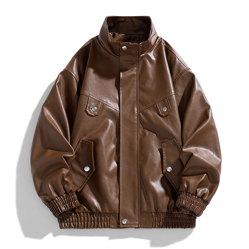 Autumn New Style Pu American-Style Leather Jacket Men's Stand-Up Collar Motorcycle Jacket Racing Jacket Short Coat Trendy Leather Jacket