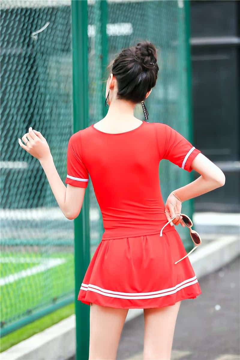Mới váy đỏ đen nửa tay áo du lịch một mảnh Ngọt ngào thời trang bảo thủ gian hàng nhà máy áo tắm trực tiếp đồ bơi nữ liền thân dài tay quần dài