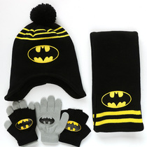 Plus velvet childrens Batman hat scarf gloves boys autumn and winter wool hat scarf gloves outdoor hat
