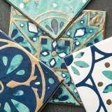 Hansonl Blue Light Luxury Moroccan Flower Balcony Tile плитка ретро золото, навязанная на ванной комнате, 1242
