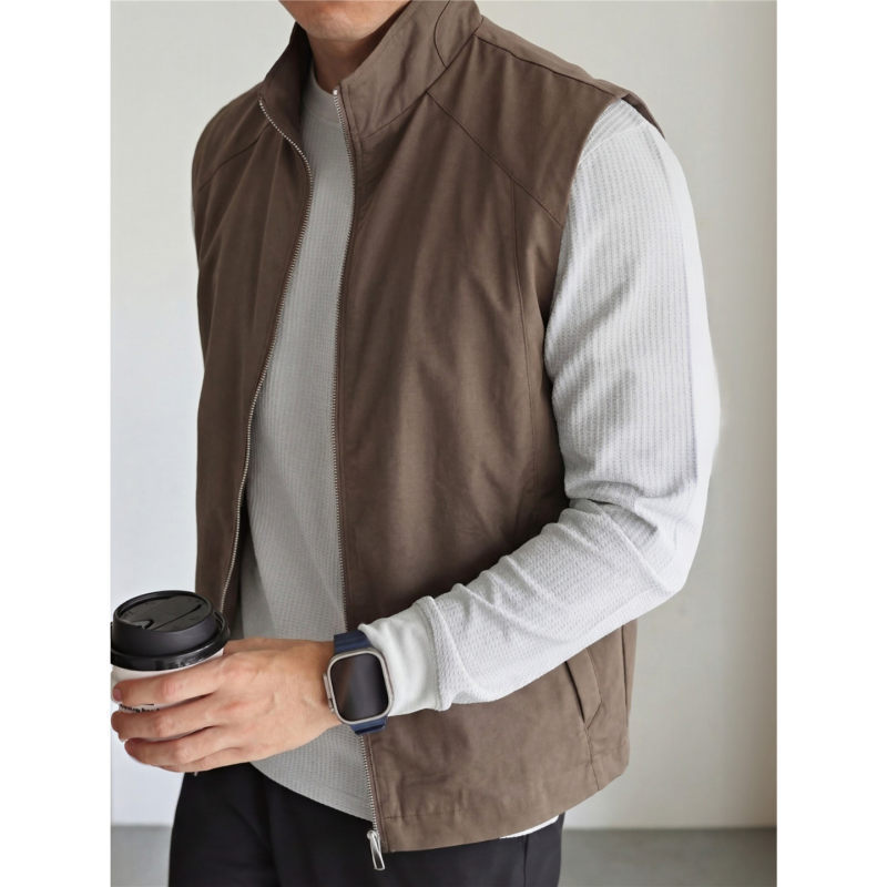 Stand Collar Zipper Vest for Men 2026 Spring/Summer Thin Style High-End Workwear Vest Sports Sleeveless Outdoor Jacket