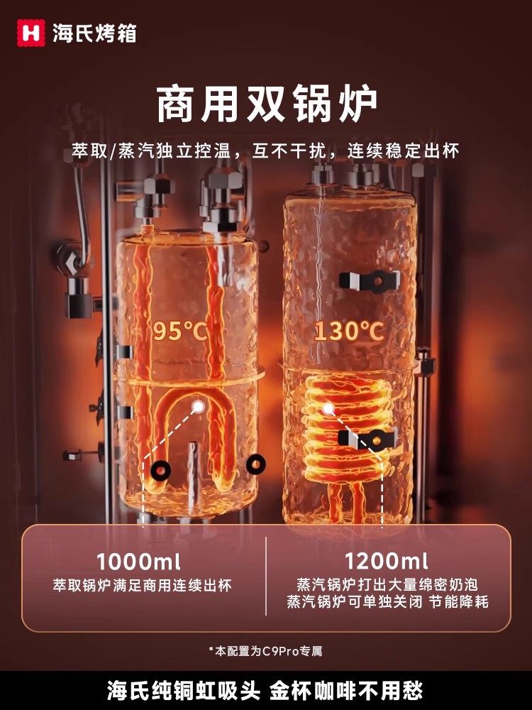 Haishi C9Pro Pioneer Coffee Machine for Home and Commercial Use, Pure Copper Siphon Head, Italian Semi-Automatic