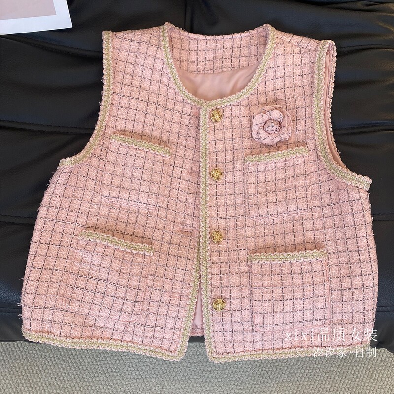 Plaid Chanel-Style Vest for Women 2026 Spring and Autumn New French Elegant Socialite Woven Outerwear Layered Sleeveless Vest