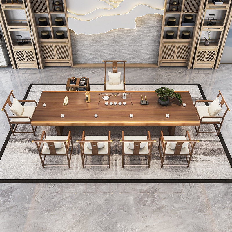 Tea table and chairs Combined modern minimalist zen office drinking tea table tea table Set of solid wood tea table 1 m 2