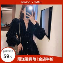 Early Spring Dress 2022 New Lady Spring Autumn Sexy Golden Velvet Dress Dress Light Cooked Style Superior Summer