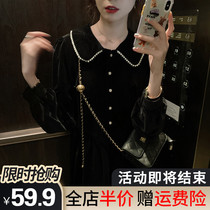 Autumn and winter clothes 2021 new long skirt Hepburn style fat mm womens gold velvet jumpsuit dress thin size French