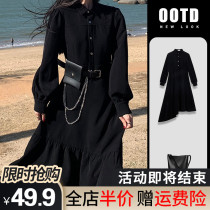 Autumn and winter 2021 new womens temperament Hepburn wind long sleeve black dress children Spring and Autumn chic long skirt