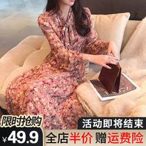 Early autumn and winter models 2021 New jumpsuit skirt floral chiffon high-end spring design sense niche Hepburn womens clothing