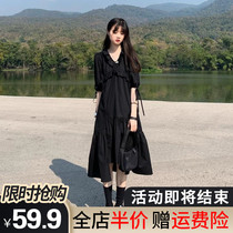 Summer dress 2021 New French retro fat mm chiffon Orange jumpsuit dress thin high-end womens Hepburn style