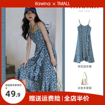 Balloon Flower Harnesses Crushed Flowers One-piece Dress Children Summer 2022 New Tea Hysteria First Love Comeback Retro Gentle Long Dress