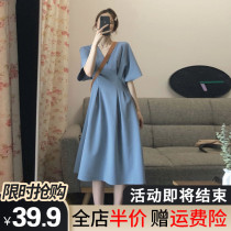 Summer dress 2021 new high-end womens Hepburn style French retro fat mm chiffon orange platter dress thin