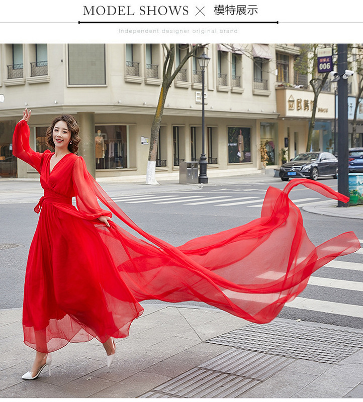 Sanya Beach Dress, Super Fairy-Like Seaside Vacation Dress, Red Long Dress with a Large Train, Desert Long Dress for Photos, Elegant Fairy Dress