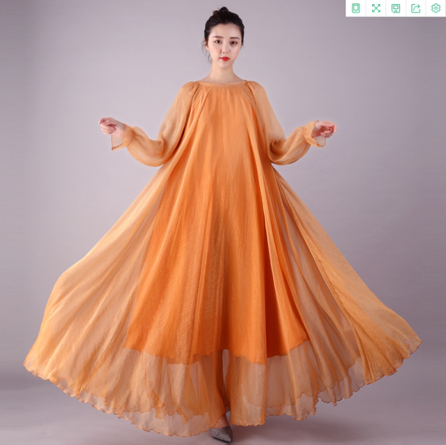 Super fairy golden silk chiffon solid color dress on the beach