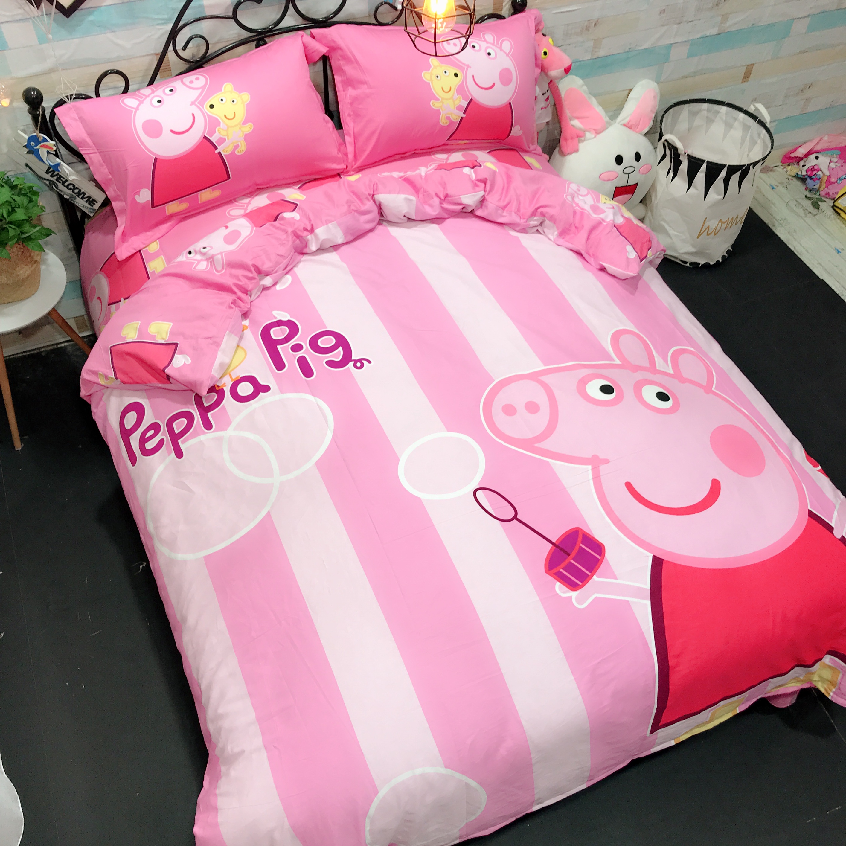 Phim hoạt hình kt Hello Kitty lưới màu đỏ trẻ em giường bông ba hoặc bốn bộ bông công chúa gió giường chăn tấm bộ chăn ga gối lụa satin
