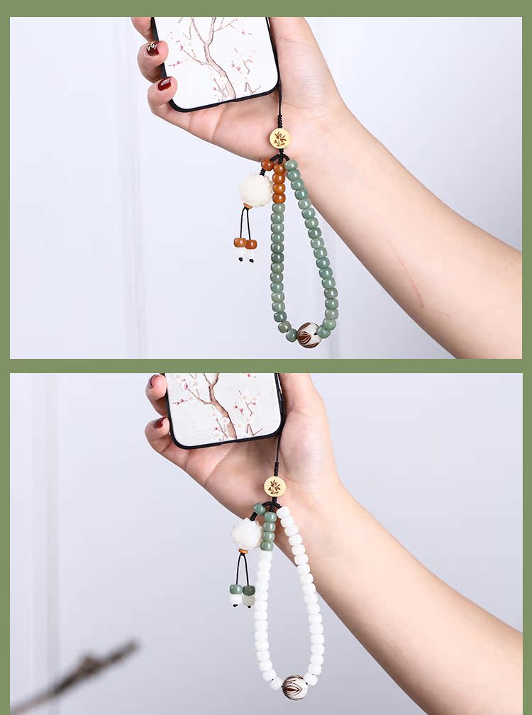 Ngọc trắng tự nhiên nguyên gốc Bodhi retro phong cách văn học ngắn điện thoại di động vỏ chuỗi treo dây buộc chống mất dây có thể tháo rời - Phụ kiện điện thoại di động ốp lưng samsung a7