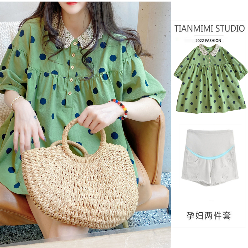 Pregnancy Woman Dress Summer Clothing Suit Out Fashion style Korean version Short sleeves Summer Shirt dolls Shirt Textile blouse Two sets