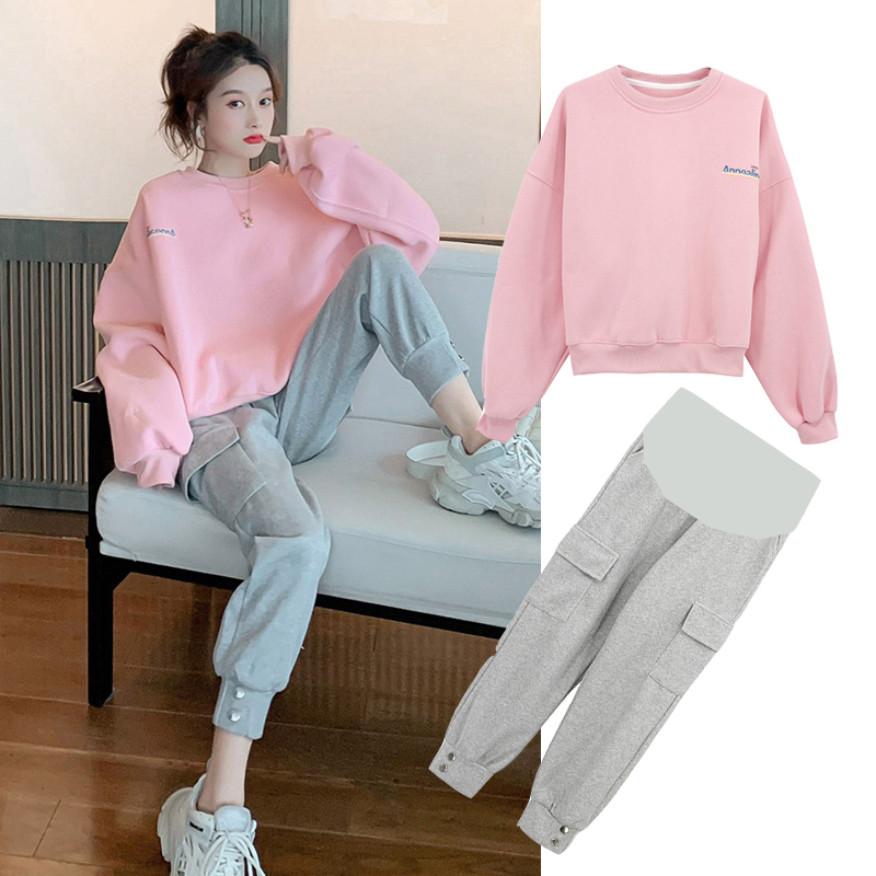 Pregnant Woman Autumn Winter Clothing Suit Fashion Models New Tidal Moms Net Infrared Out Movement Clothes Casual Thick Cotton Spring Autumn Two Sets