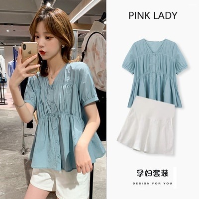 Pregnant Woman Summer Clothing Suit Fashion style Summer thin Tidal Moms Out Online Red Summer Casual Linen Clothing Blouse Cardiovert