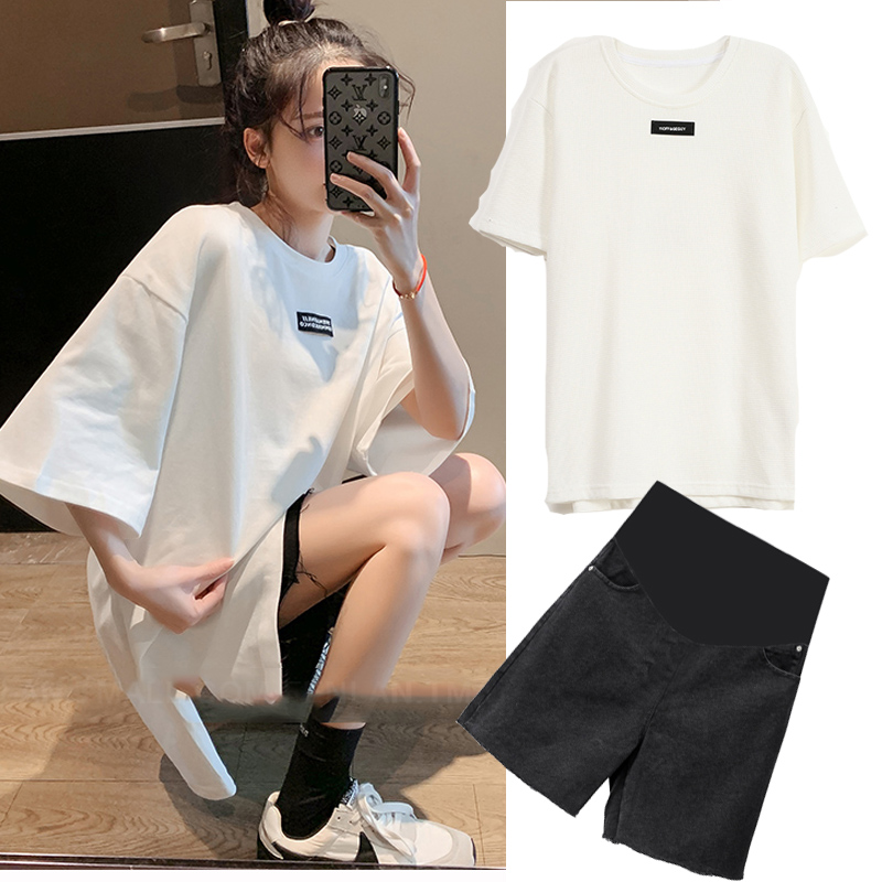 Pregnancy Maternity Dress Summer Suit Fashion Models New Summer Summer Nets Red Blouse Women Summer Leisure Loose short sleeves Two sets