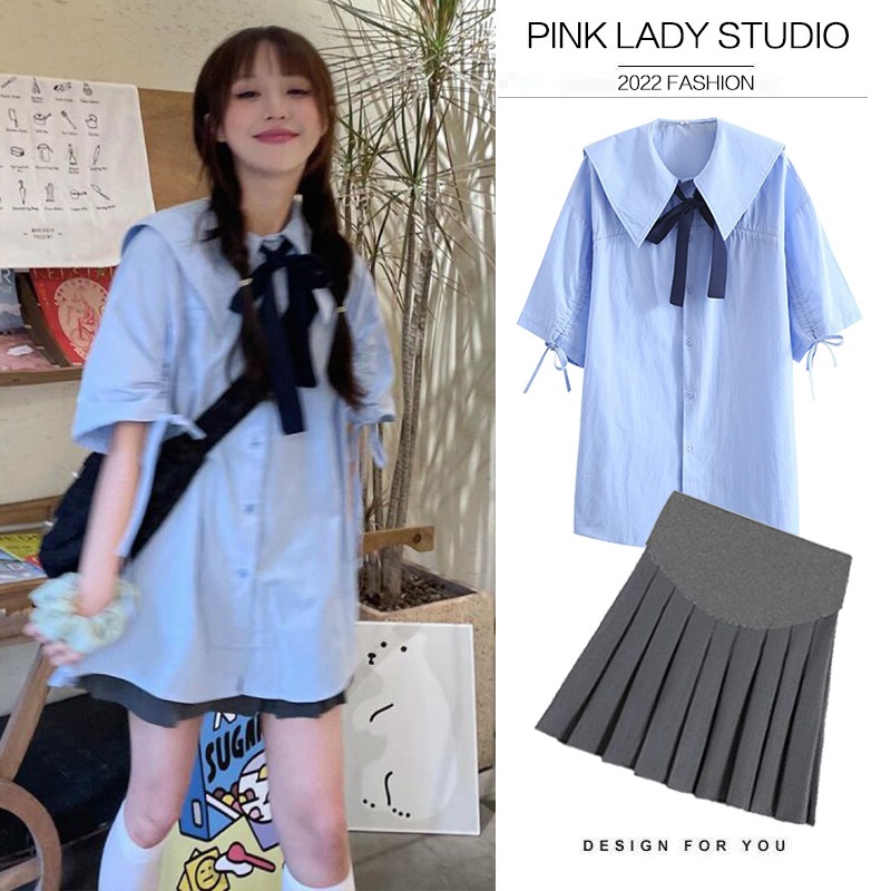 Pregnant Woman Summer Clothing Suit Out Of Fashion Models 2022 New Short Sleeves Short Skirt Summer Thin blouses Shirt dolls Shirt