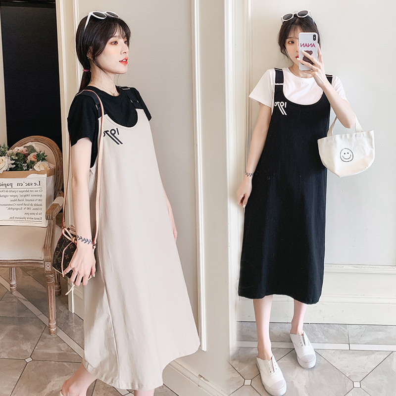 Pregnant Woman Summer Dress Ocean Dress Fashion Short Sleeve Harnesses A Long Version Summer Thin summer sleeves Two sets in summer