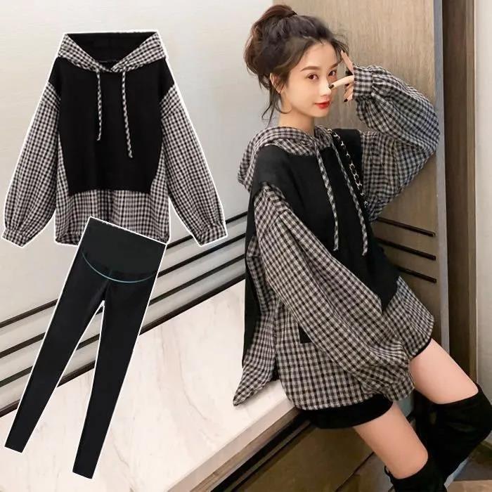 Pregnant Woman Spring Clothing Blouses Women Loose Casual Long Sleeves Hat Sleeve Head Spring Autumn Season Suit Net Infrared New thick cotton T